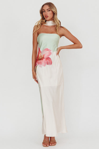 Abito lungo Damsel Reverse Halter Flower Green