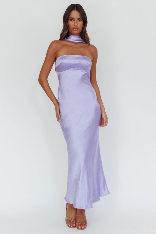 Abito lungo Damsel Reverse Halter Satin Lilla