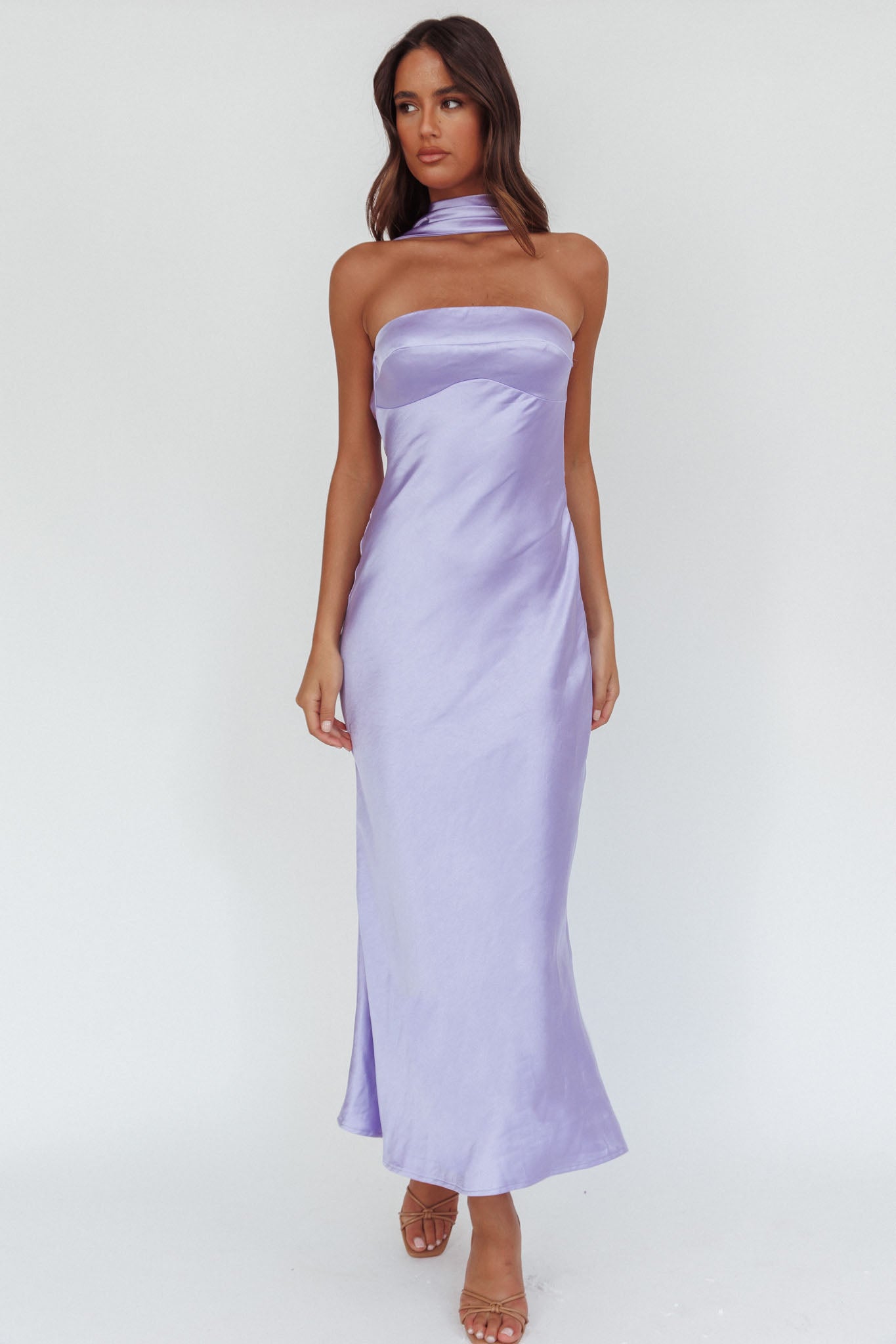 Abito lungo Damsel Reverse Halter Satin Lilla