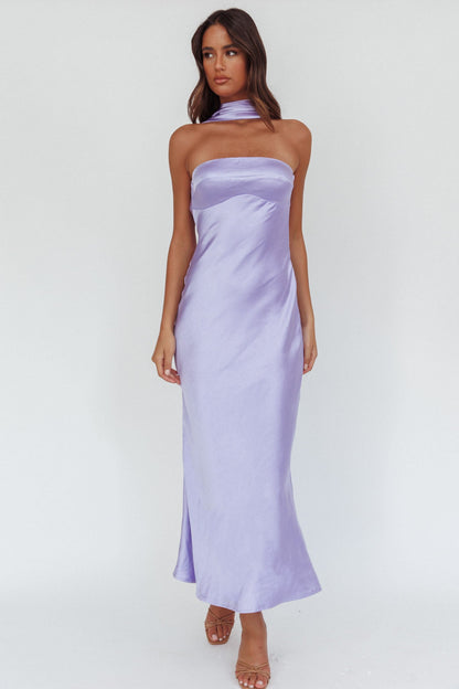 Abito lungo Damsel Reverse Halter Satin Lilla