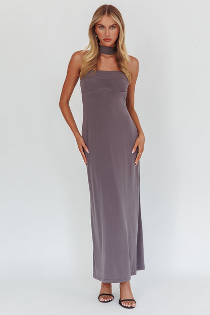 Abito lungo Damsel Reverse Halter color carbone