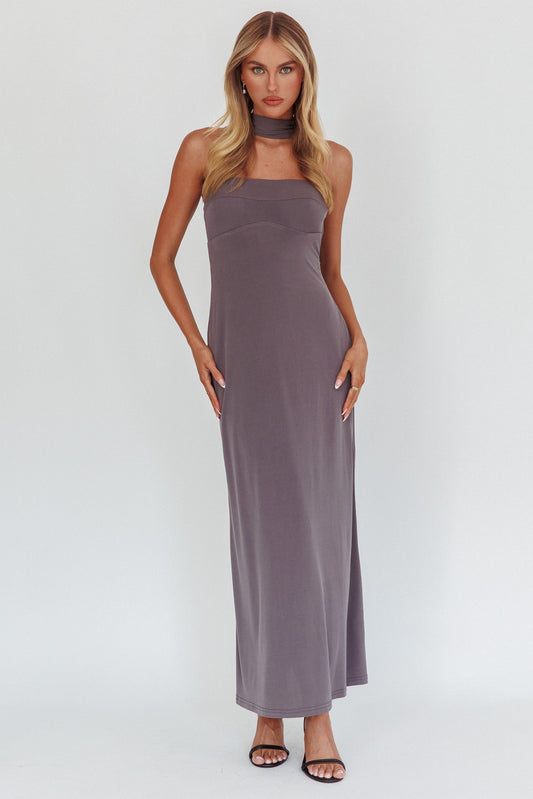 Abito lungo Damsel Reverse Halter color carbone