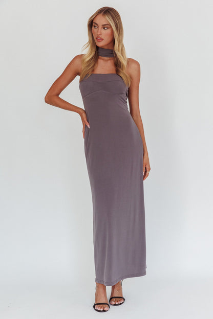 Abito lungo Damsel Reverse Halter color carbone