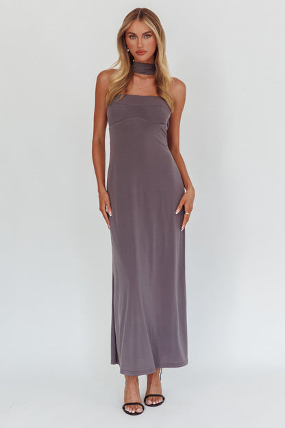 Abito lungo Damsel Reverse Halter color carbone