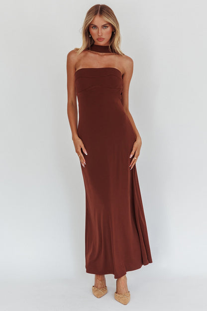 Damsel Reverse Halter Maxi Dress Cioccolato