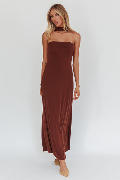 Damsel Reverse Halter Maxi Dress Cioccolato
