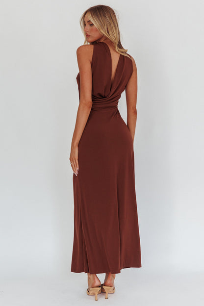 Damsel Reverse Halter Maxi Dress Cioccolato