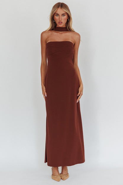 Damsel Reverse Halter Maxi Dress Cioccolato