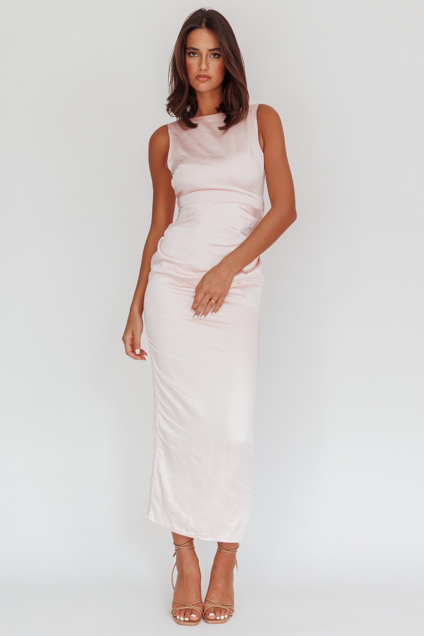 Abito midi con scollo a barca Leila rosa