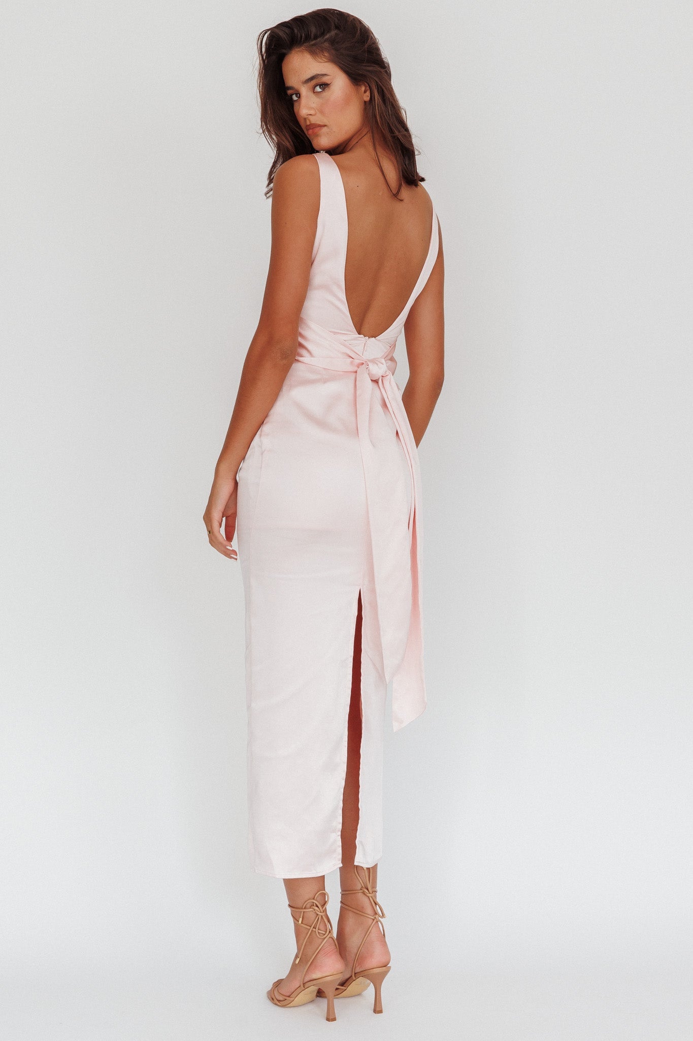 Abito midi con scollo a barca Leila rosa