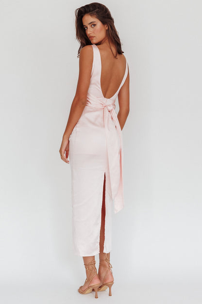Abito midi con scollo a barca Leila rosa