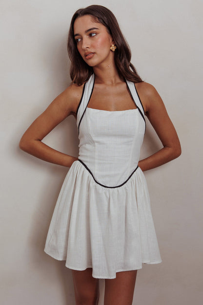 Mini abito Rune con scollo all'americana bianco