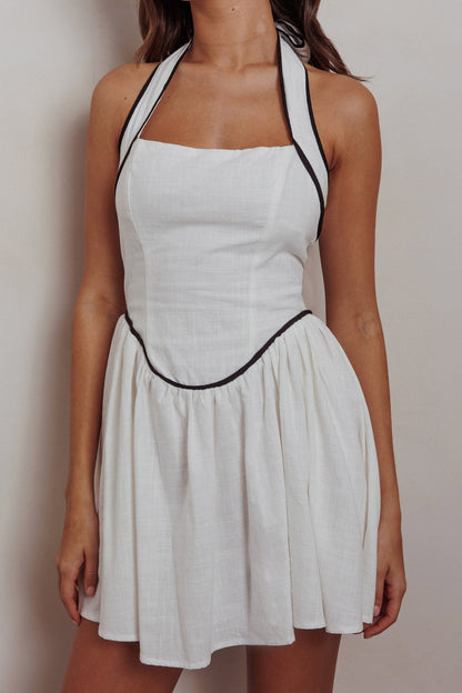Mini abito Rune con scollo all'americana bianco