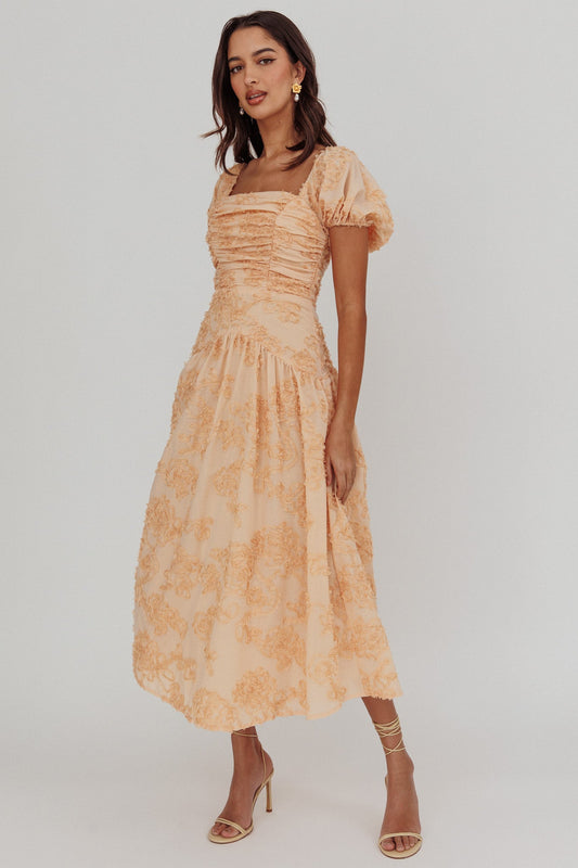 Abito midi con maniche a sbuffo Telma Blush