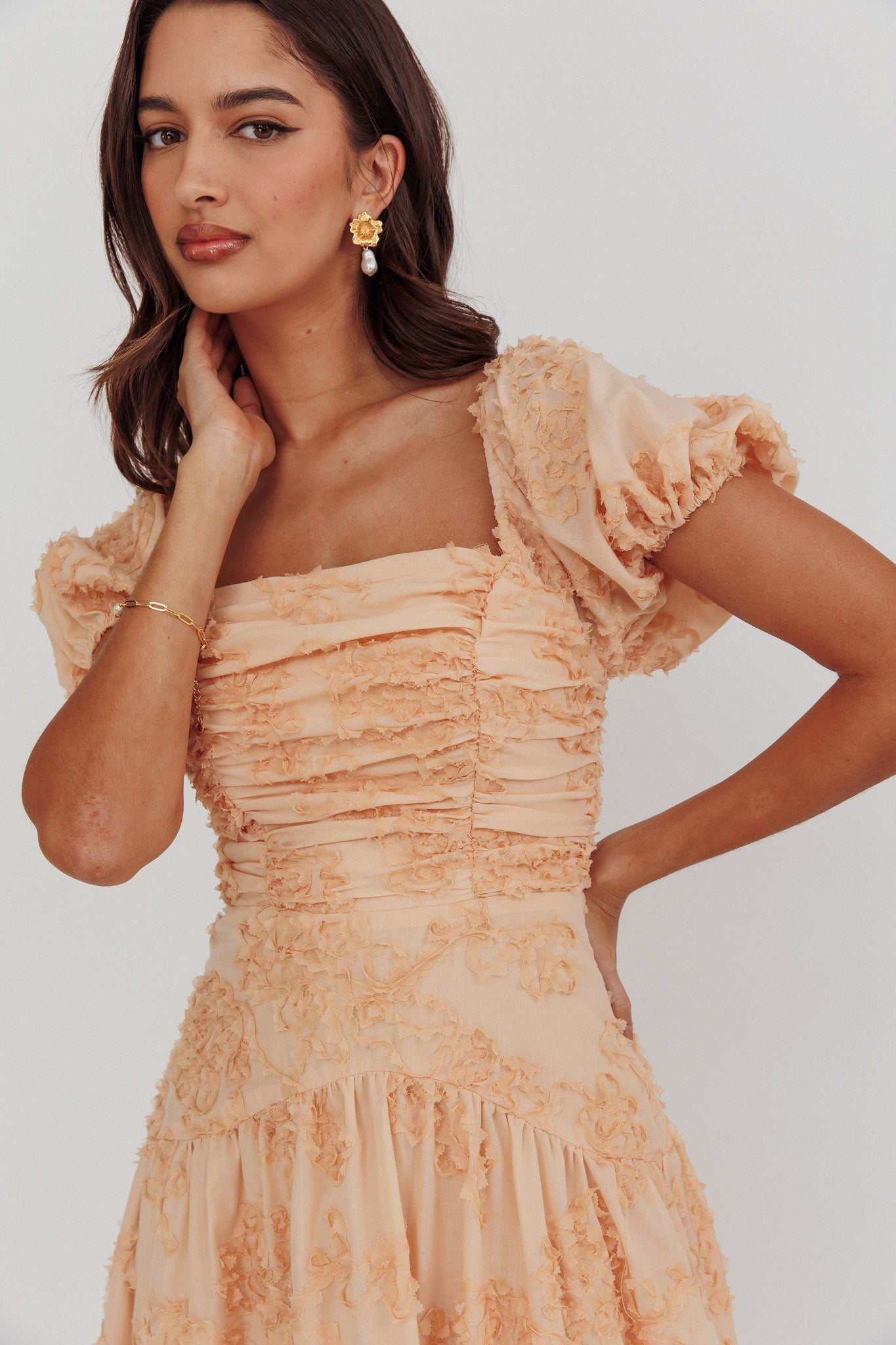 Abito midi con maniche a sbuffo Telma Blush