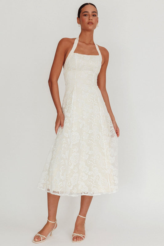 Abito midi Elliott A-Line con scollo all'americana, bianco
