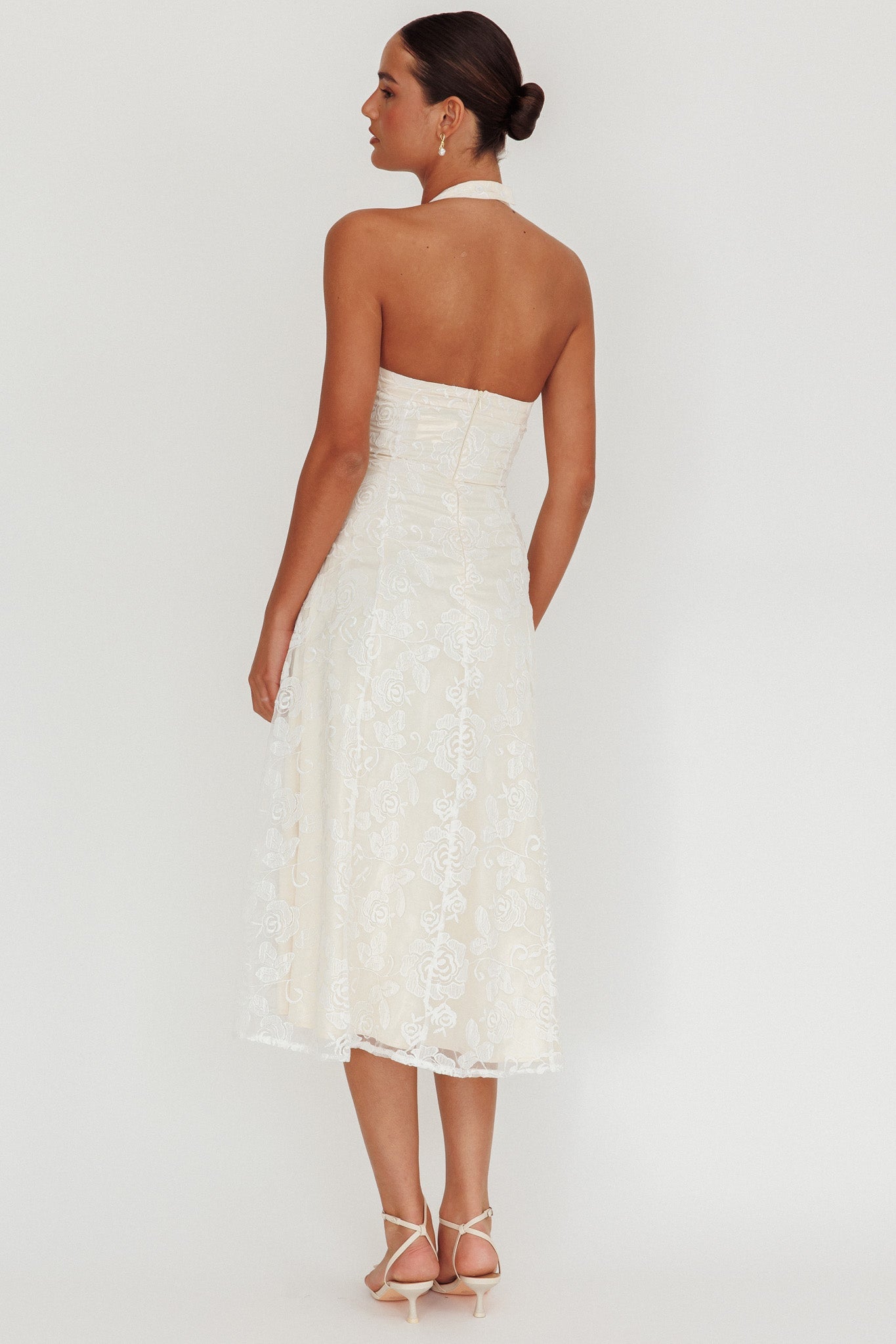 Abito midi Elliott A-Line con scollo all'americana, bianco