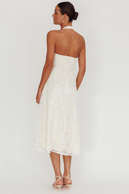 Abito midi Elliott A-Line con scollo all'americana, bianco
