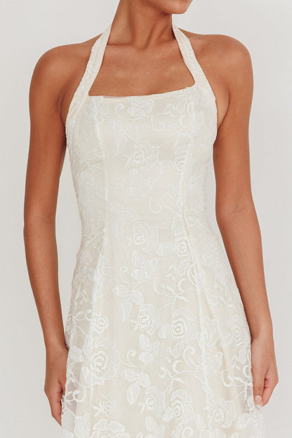 Abito midi Elliott A-Line con scollo all'americana, bianco