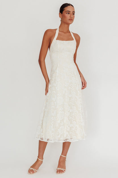 Abito midi Elliott A-Line con scollo all'americana, bianco