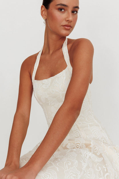 Abito midi Elliott A-Line con scollo all'americana, bianco
