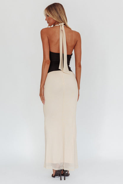 Milos Contrast Halter Maxi Dress Crema