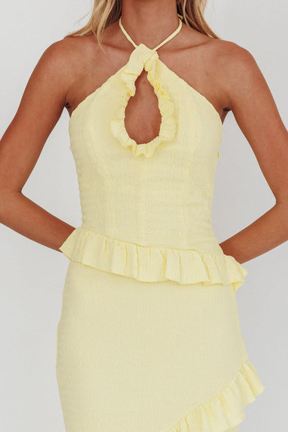 Abito lungo con volant e arricciature Clemence color limone