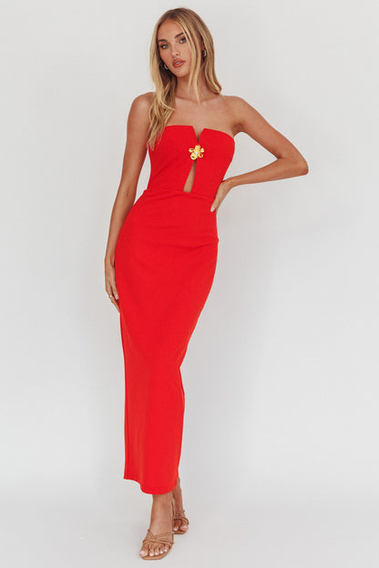 Sonrisa Abito lungo senza spalline con cut-out rosso