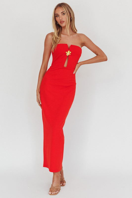 Sonrisa Abito lungo senza spalline con cut-out rosso