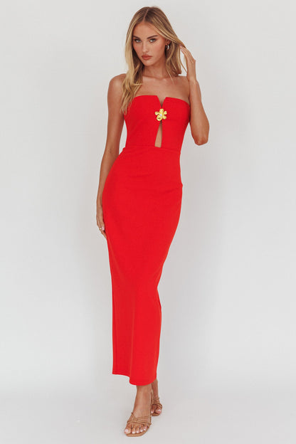 Sonrisa Abito lungo senza spalline con cut-out rosso