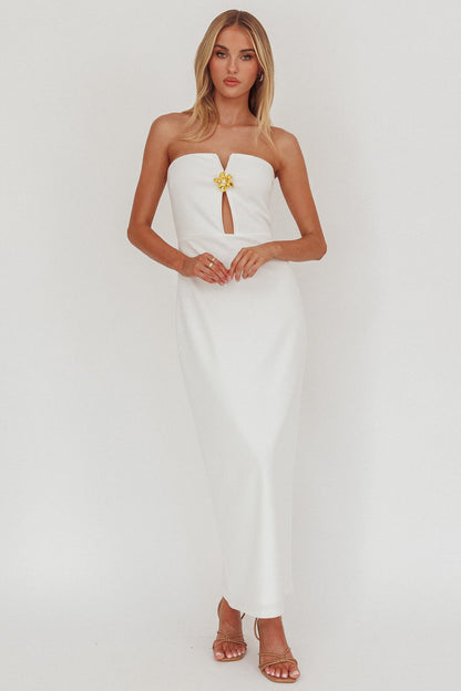 Sonrisa Abito lungo senza spalline con cut-out bianco