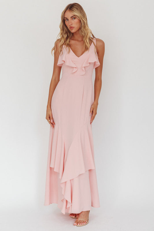 Abito lungo con volant Firelights rosa