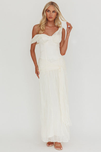Abito lungo monospalla in chiffon crêpe Keia color ostrica