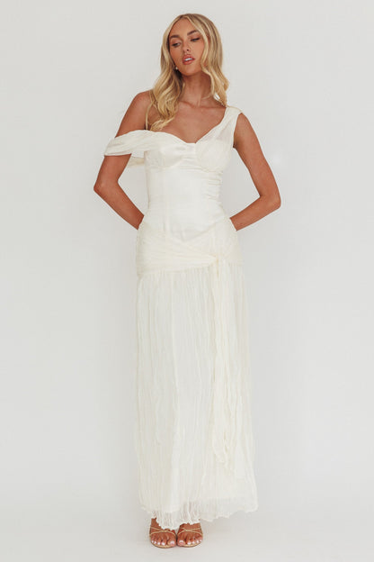 Abito lungo monospalla in chiffon crêpe Keia color ostrica