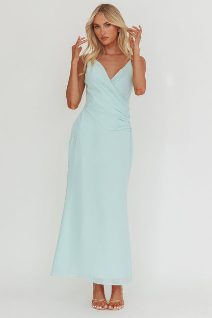Abito lungo incrociato con vita arricciata Lexxi Tiffany Blue