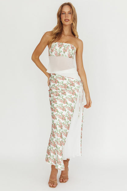 Jerica Top senza spalline con vita trasparente e motivo floreale color cipria