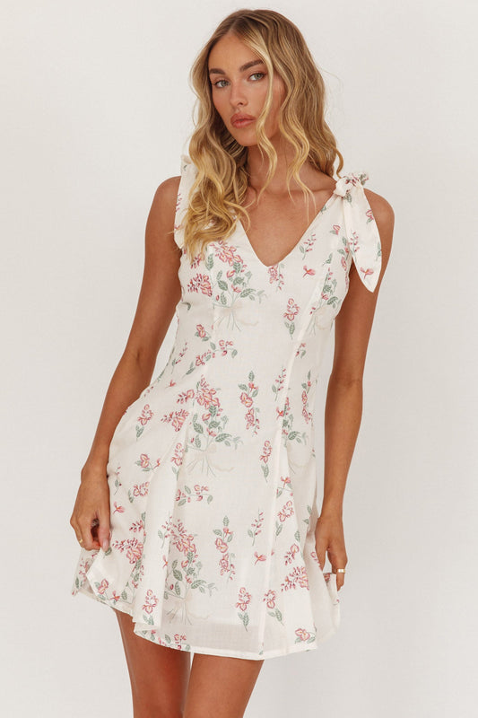 Mini abito floreale con spalle legate Matina