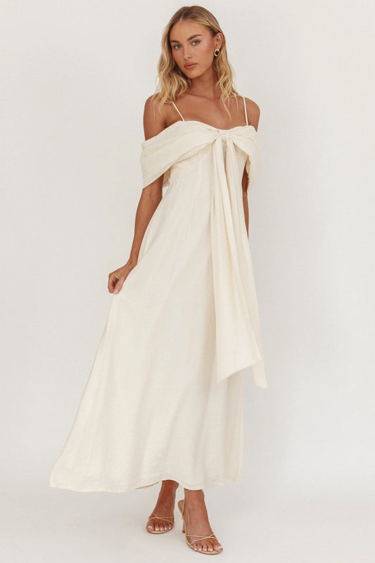 Lillibet Abito midi con fiocco sul busto color crema