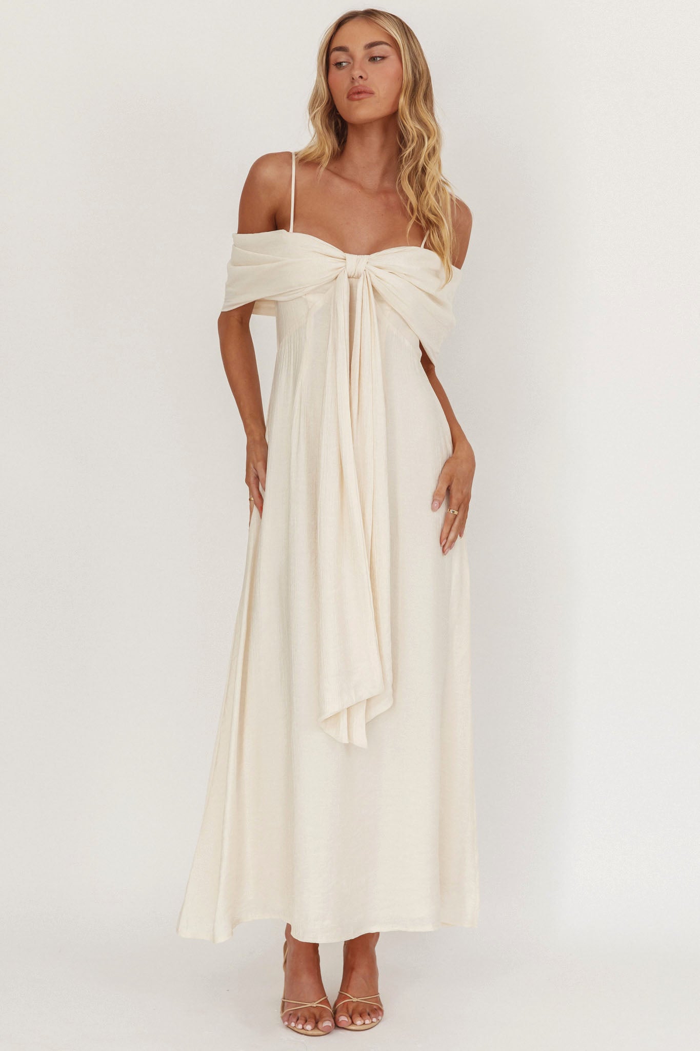 Lillibet Abito midi con fiocco sul busto color crema