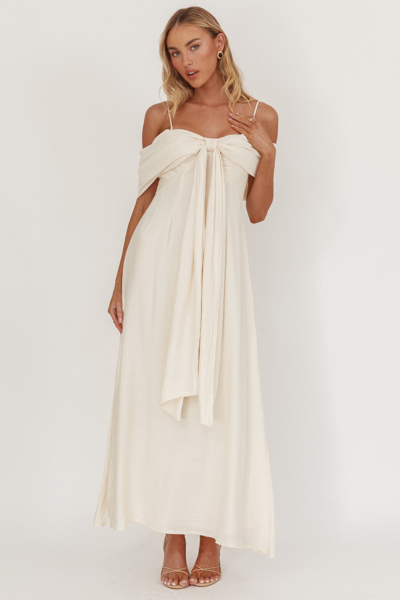 Lillibet Abito midi con fiocco sul busto color crema