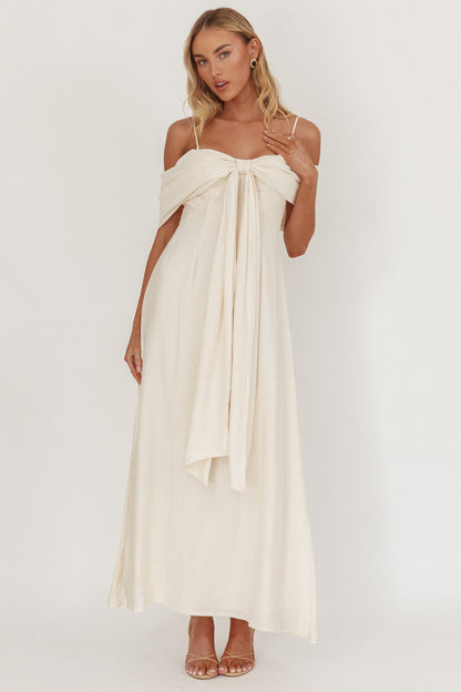 Lillibet Abito midi con fiocco sul busto color crema