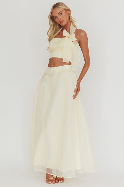 Gonna lunga in organza Simple Things color burro