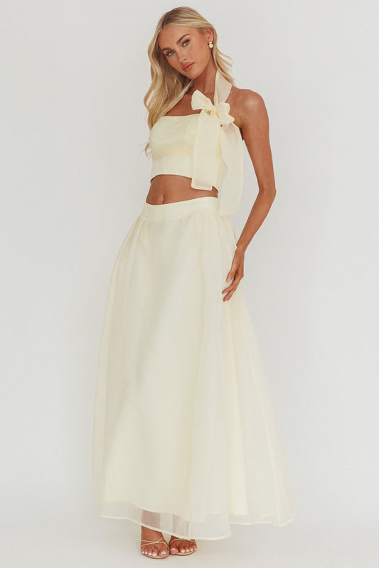 Gonna lunga in organza Simple Things color burro