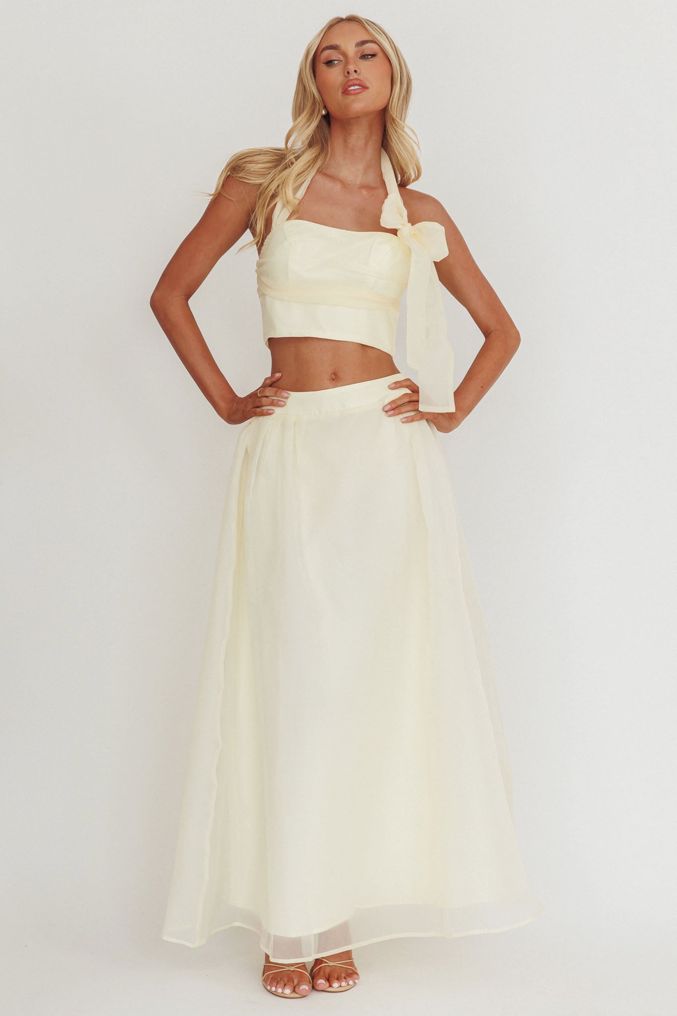 Gonna lunga in organza Simple Things color burro