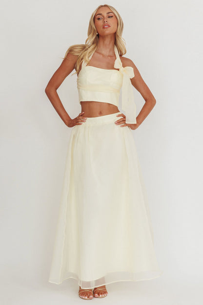 Gonna lunga in organza Simple Things color burro