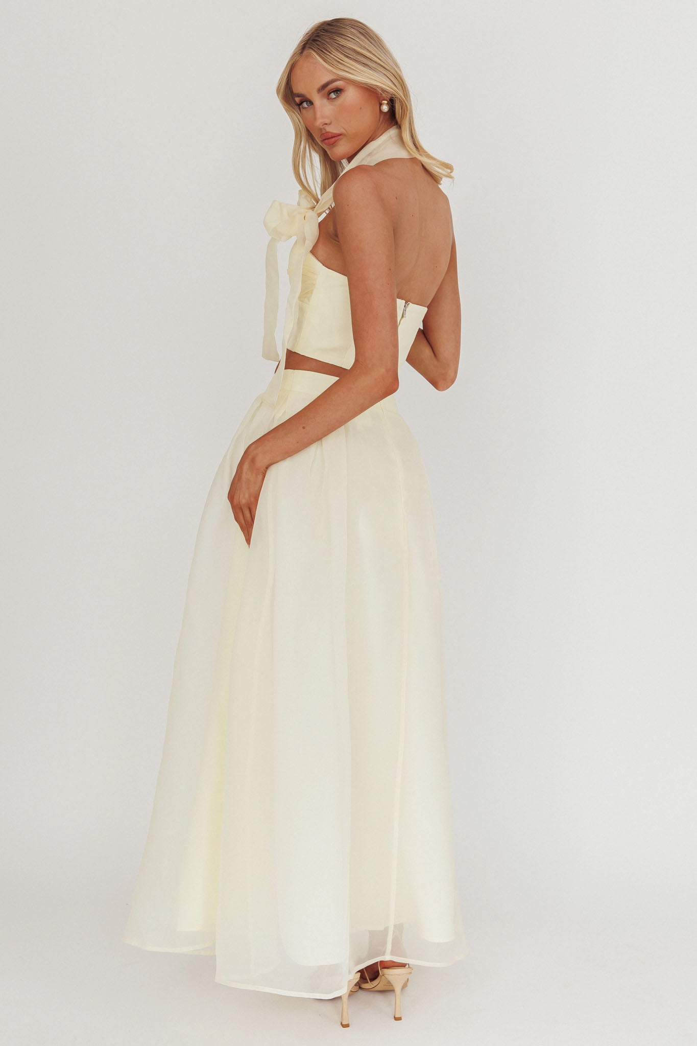 Gonna lunga in organza Simple Things color burro