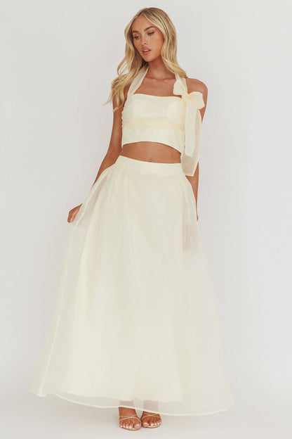 Gonna lunga in organza Simple Things color burro
