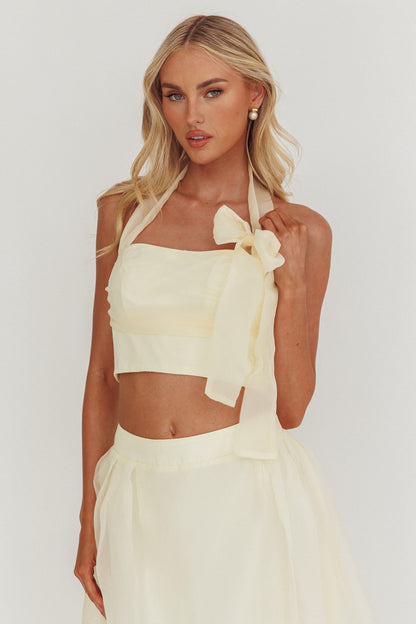Simple Things Bow Halter Crop Top Butter