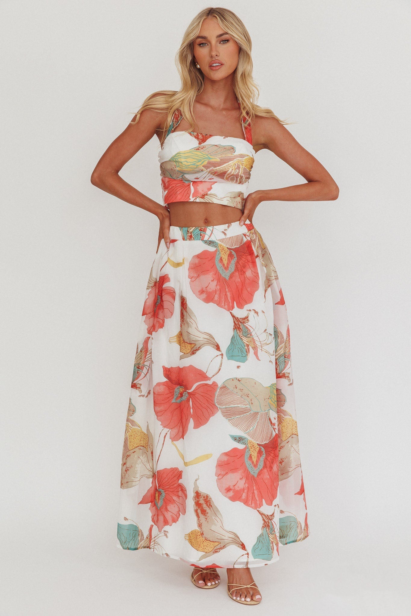 Simple Things Top corto con scollo all'americana e stampa floreale bianco