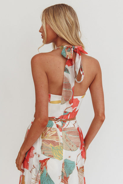 Simple Things Top corto con scollo all'americana e stampa floreale bianco